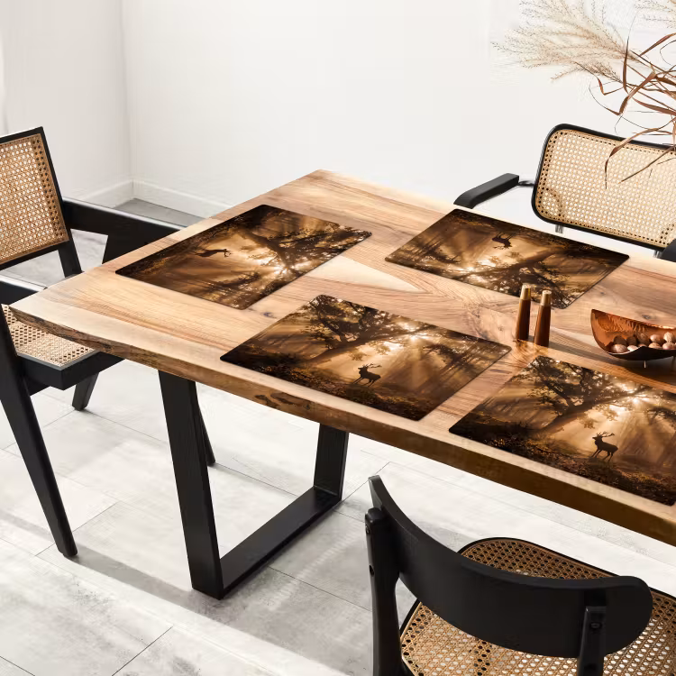 Placemat - 6 stuks - Hert - Bos - Mistig - Natuur - Goud — 5