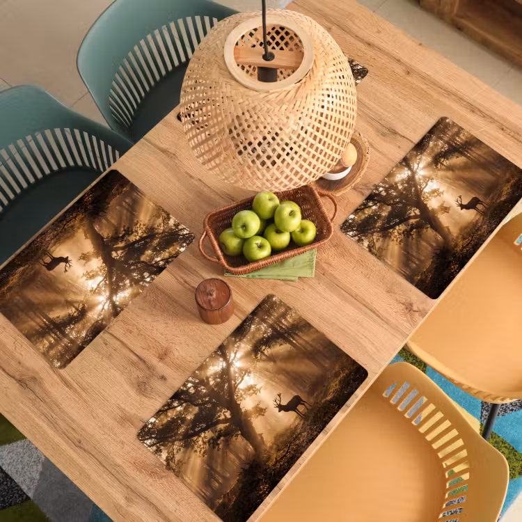 Placemat - 6 stuks - Hert - Bos - Mistig - Natuur - Goud — 6