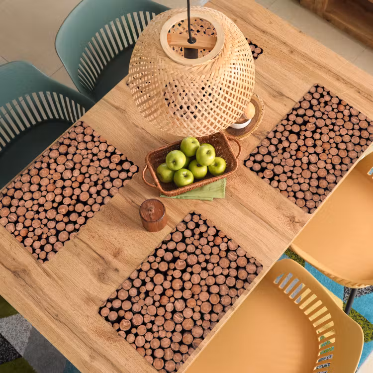 Placemat - 6 stuks - Houtblokken - Textuur - Patroon - Bruin - Rustiek — 6