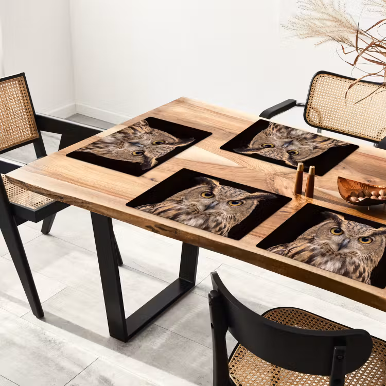 Placemat - 6 stuks - Oehoe - Uil - Portret - Bruin — 5