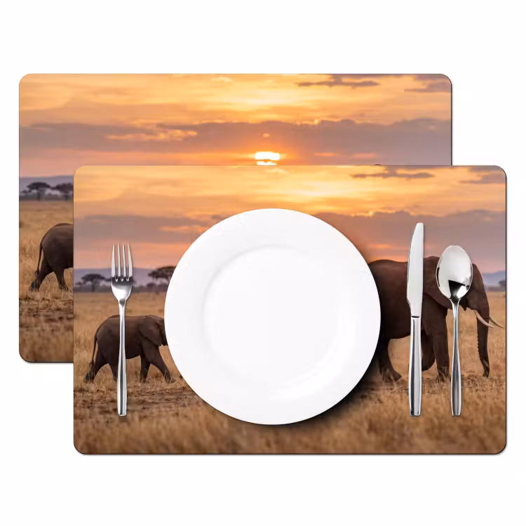 Placemat - 6 stuks - Olifanten - Savanne - Zonsondergang - Afrika - Warm — 2