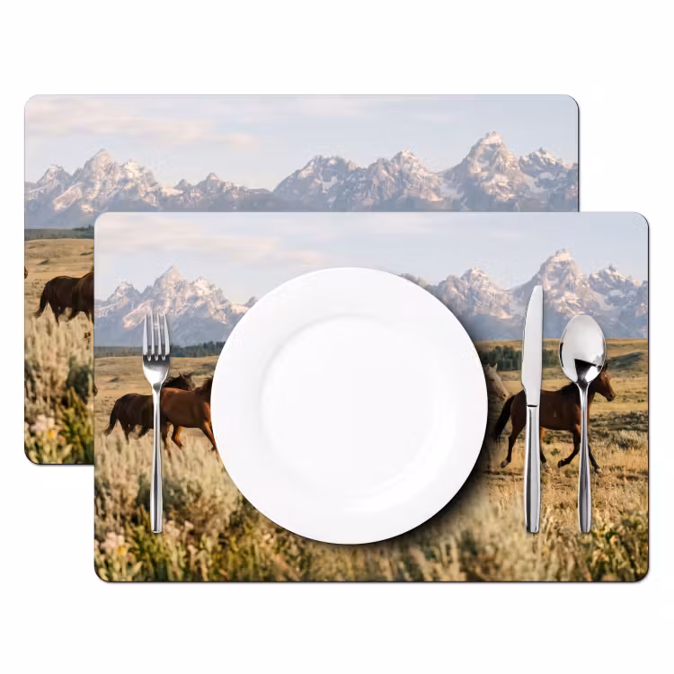 Placemat - 6 stuks - Paarden - Kudde - Bergen - Vrijheid - Wild — 2