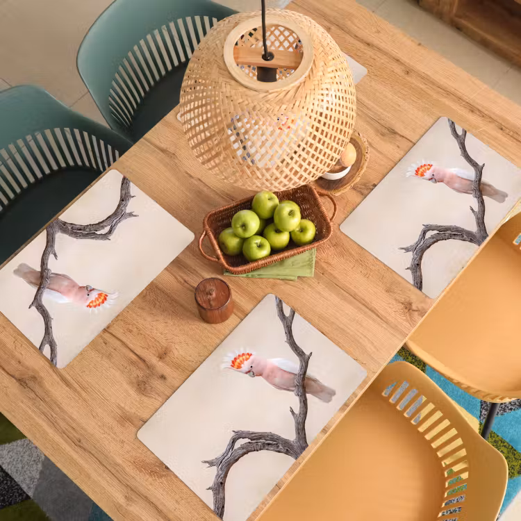 Placemat - 6 stuks - Papagaai - Tak - Roze — 6