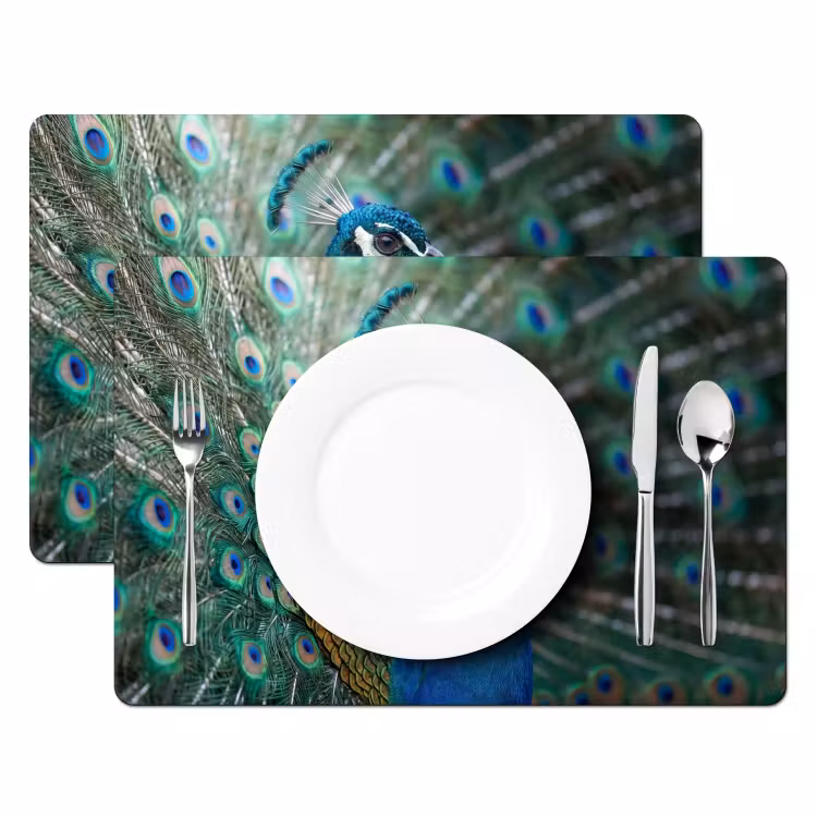 Placemat - 6 stuks - Pauw - Veren - Blauw — 2