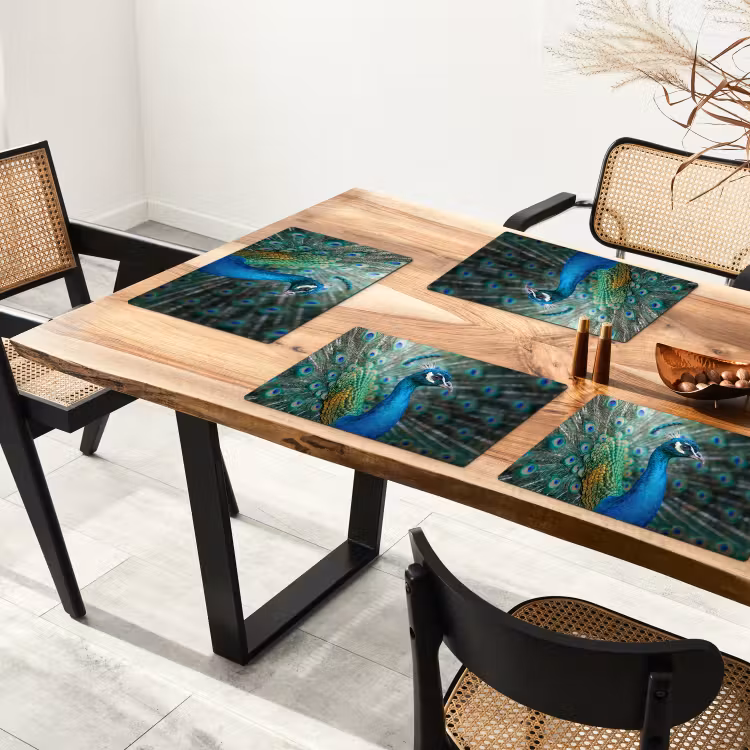 Placemat - 6 stuks - Pauw - Veren - Blauw — 5