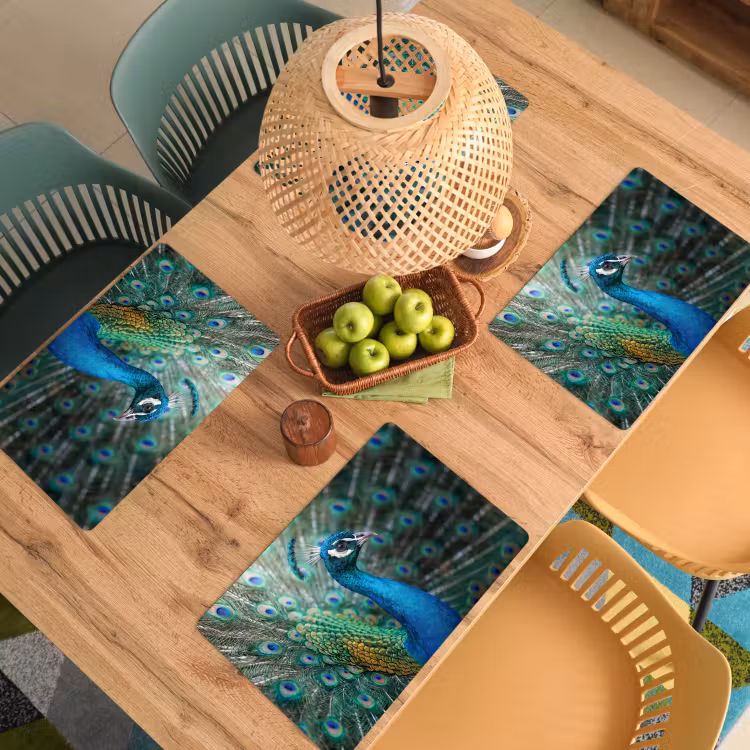Placemat - 6 stuks - Pauw - Veren - Blauw — 6