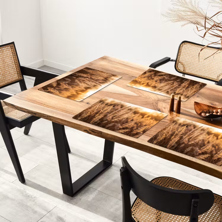 Placemat - 6 stuks - Rietpluimen - Gras - Zonsondergang - Goud - Serene — 5