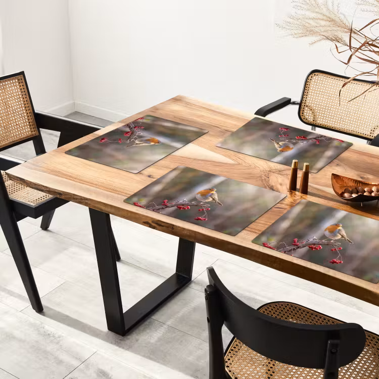 Placemat - 6 stuks - Roodborst - Tak - Bessen - Natuur — 5