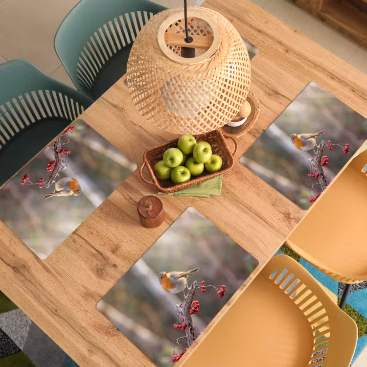 Placemat - 6 stuks - Roodborst - Tak - Bessen - Natuur — 6