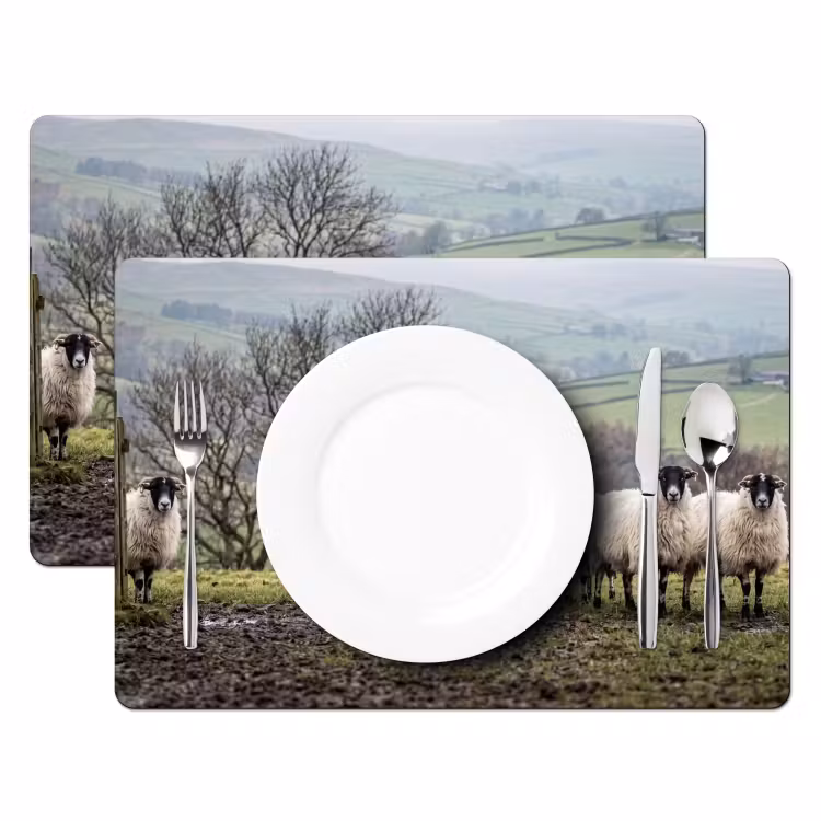 Placemat - 6 stuks - Schapen - Rij - Weide - Dieren - Platteland — 2