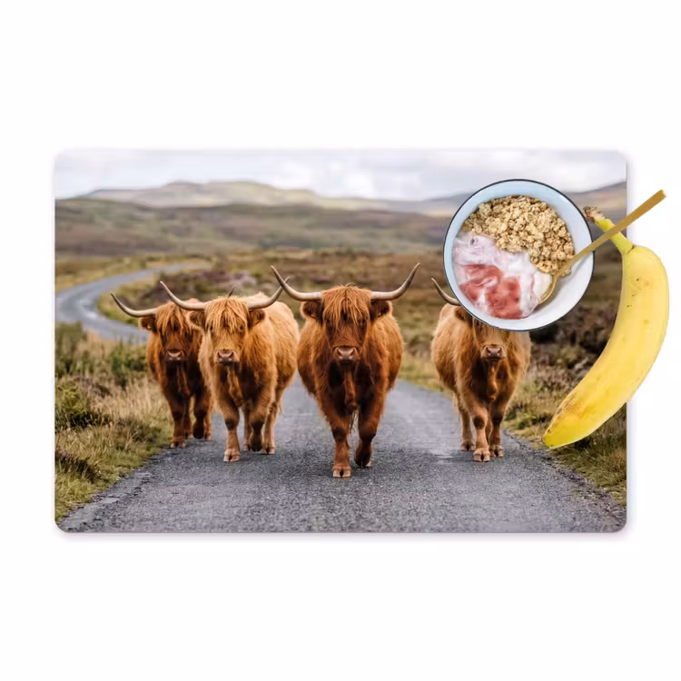 Placemat - 6 stuks - Schotse Hooglanders - Weg - Landschap - Kudde — 1
