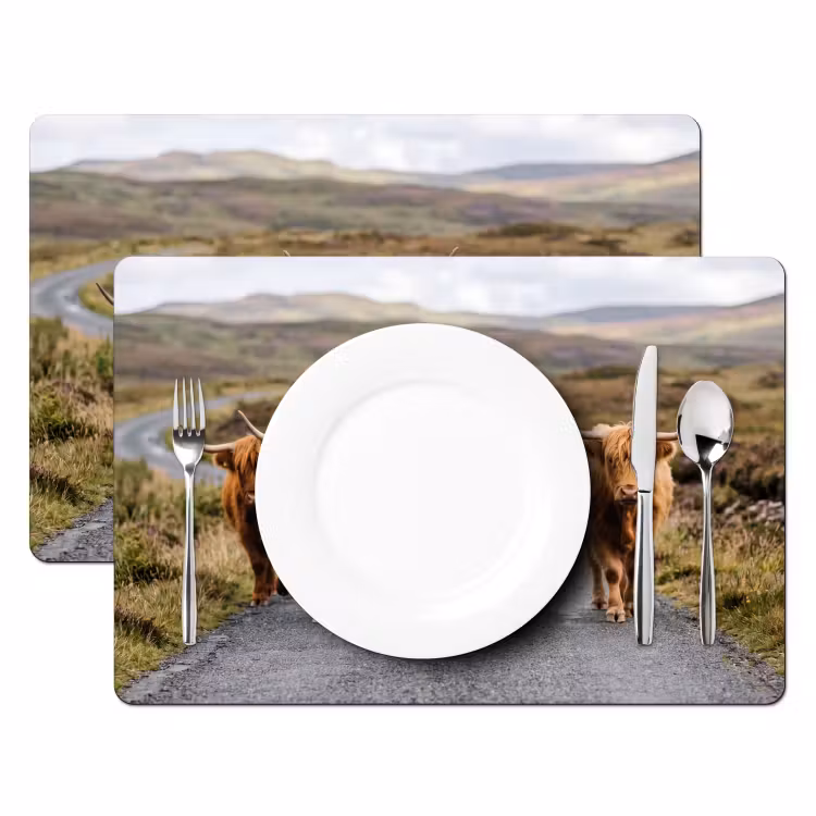 Placemat - 6 stuks - Schotse Hooglanders - Weg - Landschap - Kudde — 2