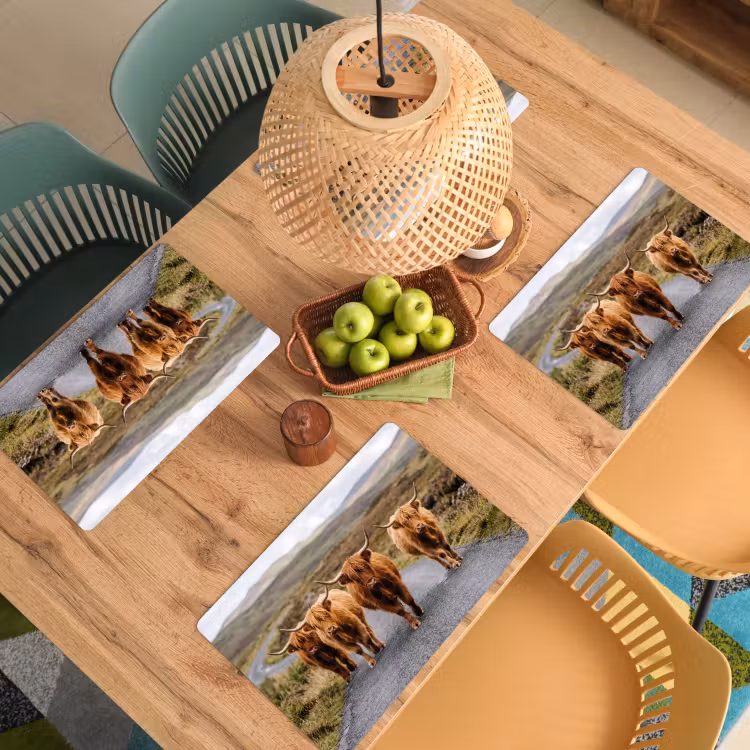 Placemat - 6 stuks - Schotse Hooglanders - Weg - Landschap - Kudde — 6