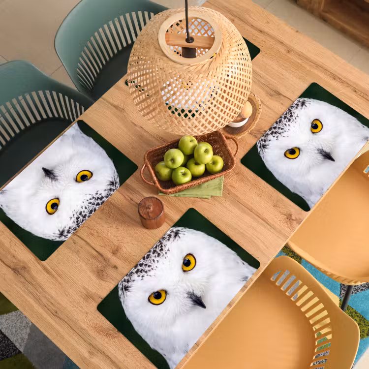 Placemat - 6 stuks - Sneeuwuil - Portret - Geel — 6