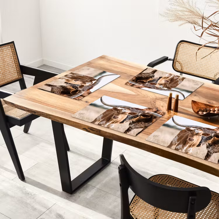 Placemat - 6 stuks - Texas Longhorn - Kalf - Weide - Dieren — 5