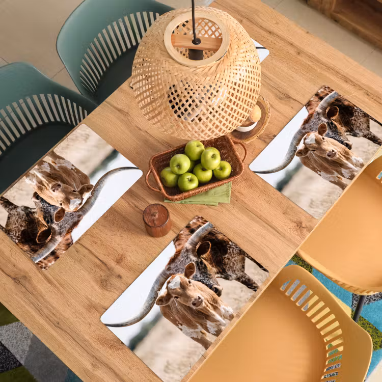 Placemat - 6 stuks - Texas Longhorn - Kalf - Weide - Dieren — 6