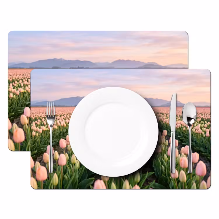 Placemat - 6 stuks - Tulpen - Landschap - Roze — 2