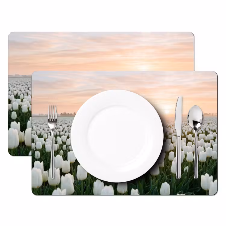 Placemat - 6 stuks - Tulpen - Landschap - Wit — 2