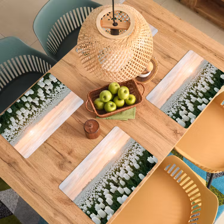 Placemat - 6 stuks - Tulpen - Landschap - Wit — 6