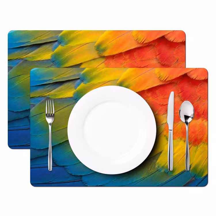 Placemat - 6 stuks - Veren - Ara - Kleurrijk — 2