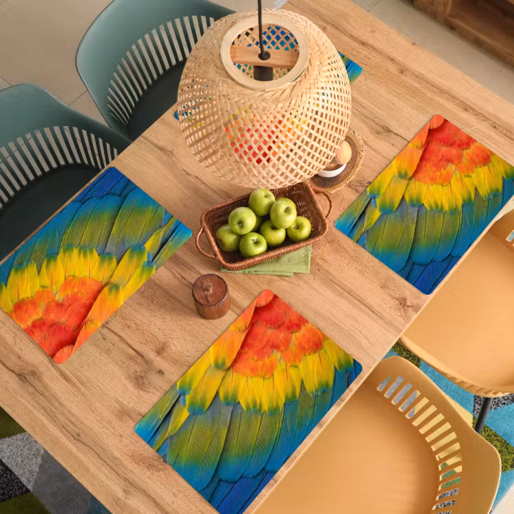 Placemat - 6 stuks - Veren - Ara - Kleurrijk — 6