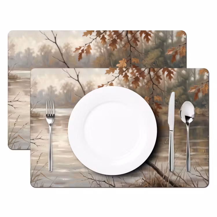 Placemat - 6 stuks - Winterkoninkje - Tak - Rivier - Natuur - Sfeervol — 2