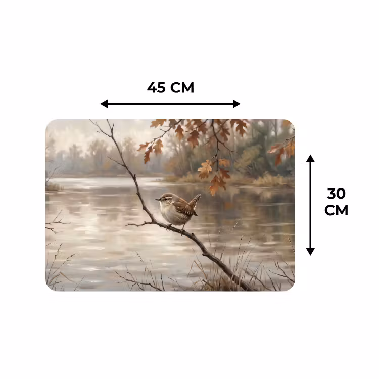Placemat - 6 stuks - Winterkoninkje - Tak - Rivier - Natuur - Sfeervol — 3
