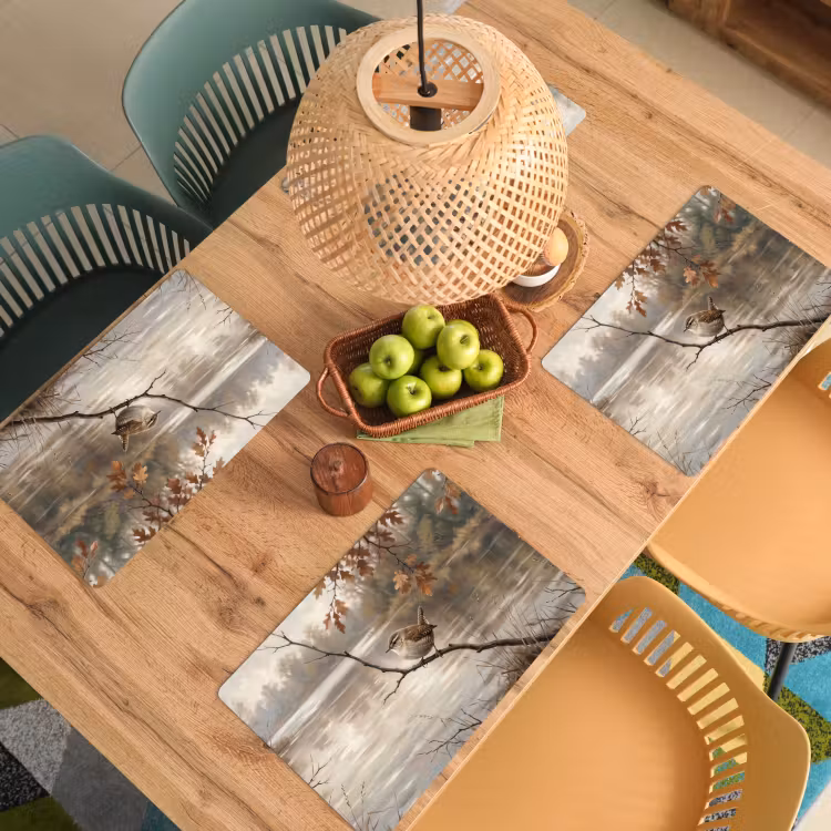 Placemat - 6 stuks - Winterkoninkje - Tak - Rivier - Natuur - Sfeervol — 6