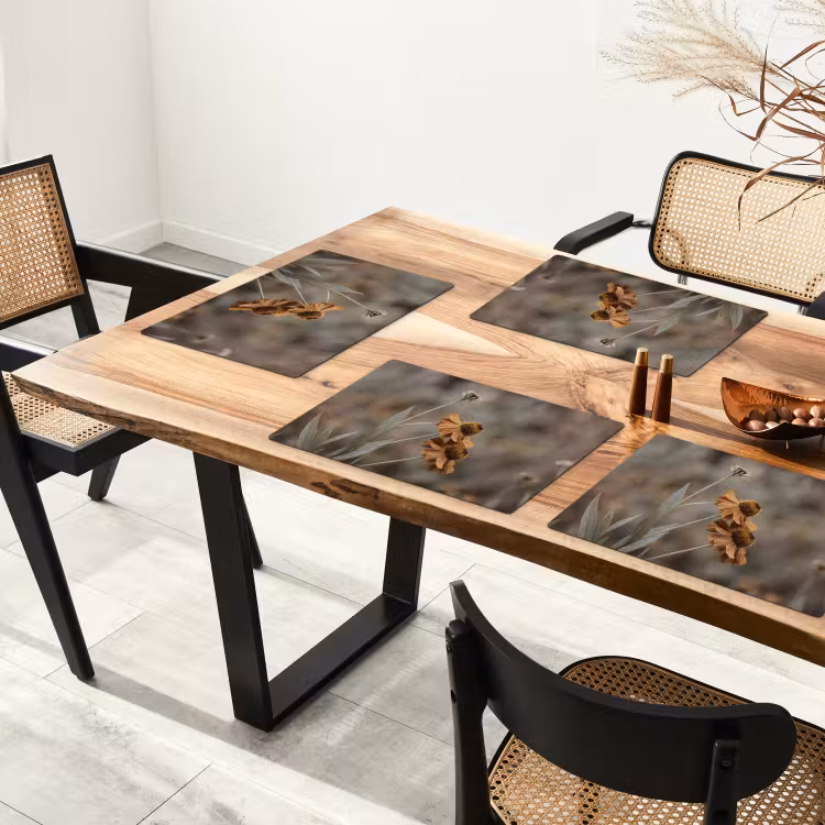 Placemat - 6 stuks - Zonnehoed - Droogbloemen - Geel - Warm — 5