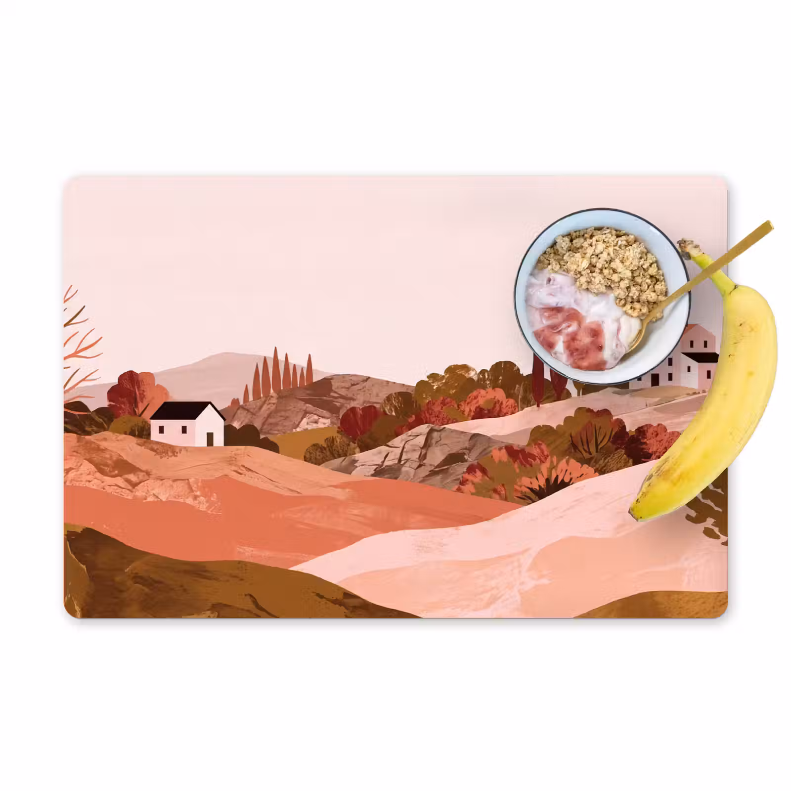 Placemat - 6 stuks - Heuvellandschap - Grafisch - Terracotta — 1