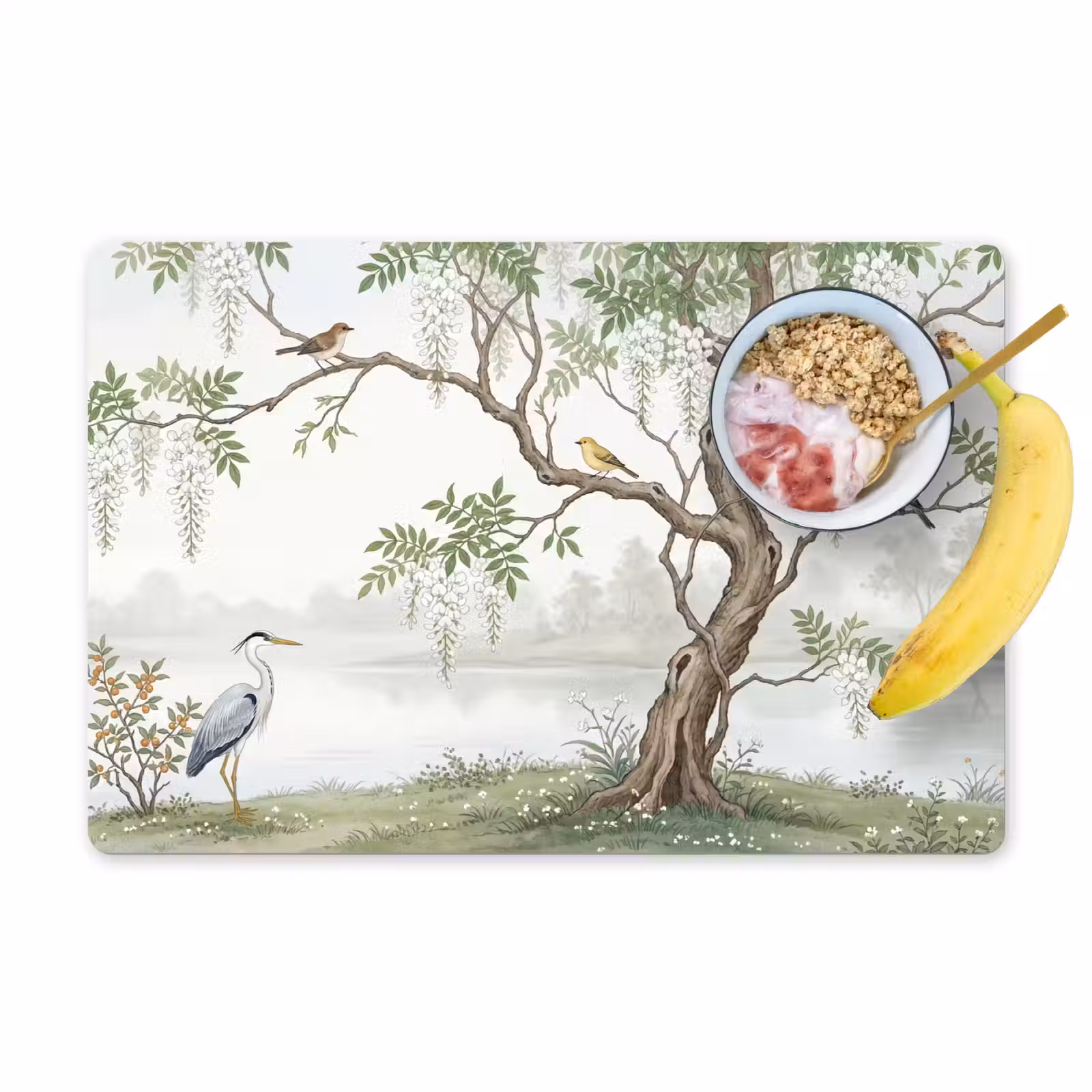 Placemat - 6 stuks - Reiger - Landschap - Groen — 1