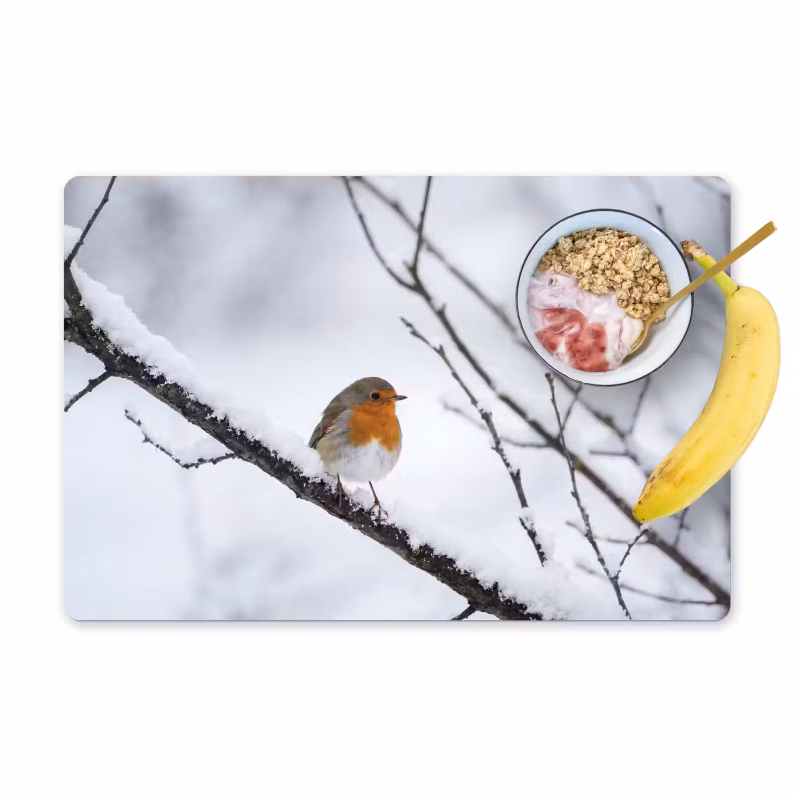 Placemat - 6 stuks - Roodborstje - Tak - Sneeuw - Winter - Levendig — 1