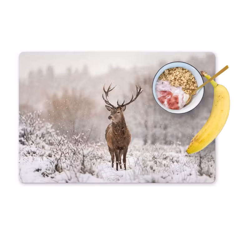 Placemat - 6 stuks - Edelhert - Bos - Sneeuw - Winter - Majestueus — 1