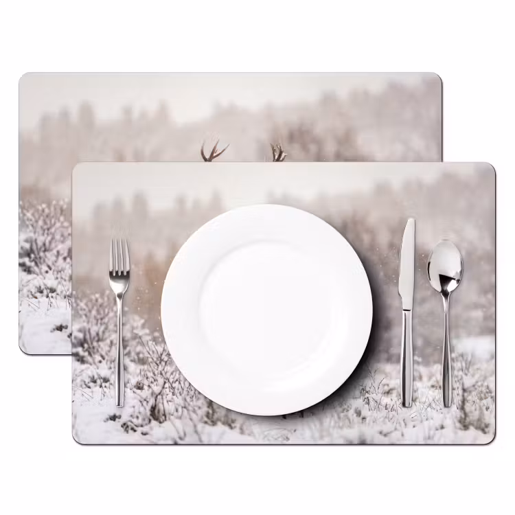 Placemat - 6 stuks - Edelhert - Bos - Sneeuw - Winter - Majestueus — 2