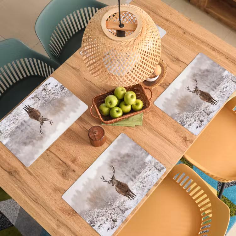 Placemat - 6 stuks - Edelhert - Bos - Sneeuw - Winter - Majestueus — 6