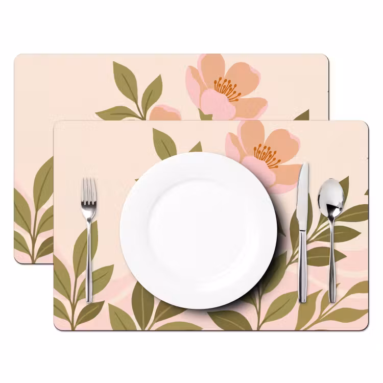 Placemat - 6 stuks - Grafisch - Bloemen - Roze — 2