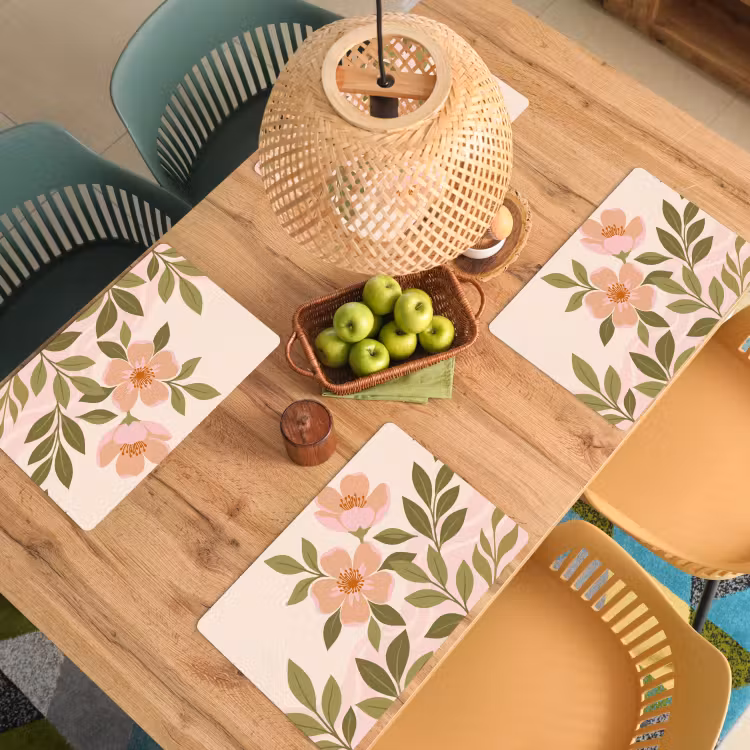 Placemat - 6 stuks - Grafisch - Bloemen - Roze — 6
