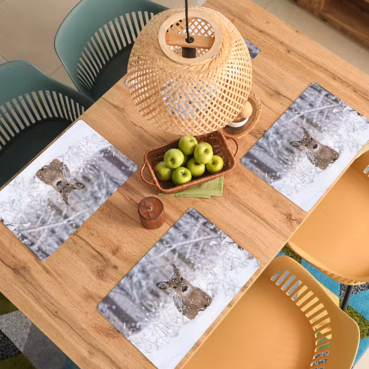 Placemat - 6 stuks - Hert - Sneeuw - Bos - Dieren - Vertederend — 6