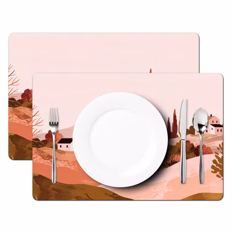 Placemat - 6 stuks - Heuvellandschap - Grafisch - Terracotta — 2