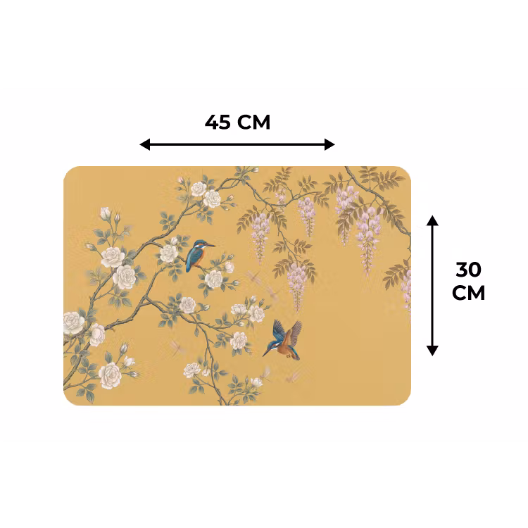 Placemat - 6 stuks - IJsvogels - Bloesem - Geel — 3