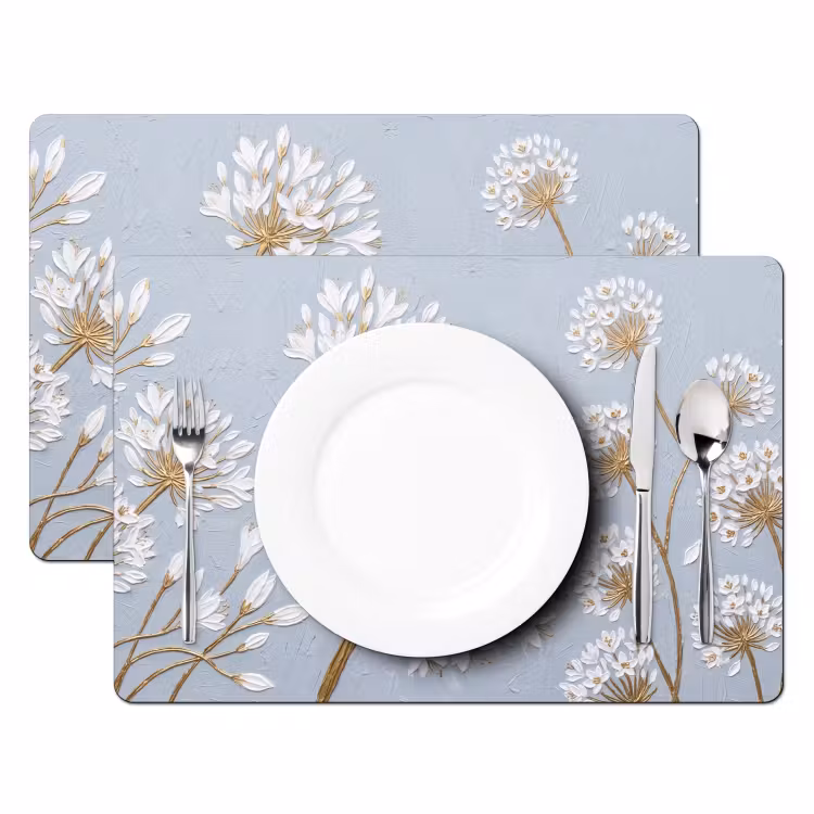Placemat - 6 stuks - Illustratie - Bloemen - Blauw — 2