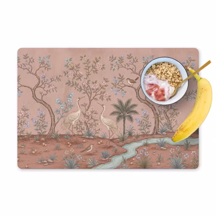 Placemat - 6 stuks - Nostalgisch - Reigers - Roze — 1