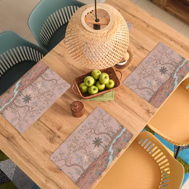 Placemat - 6 stuks - Nostalgisch - Reigers - Roze — 6