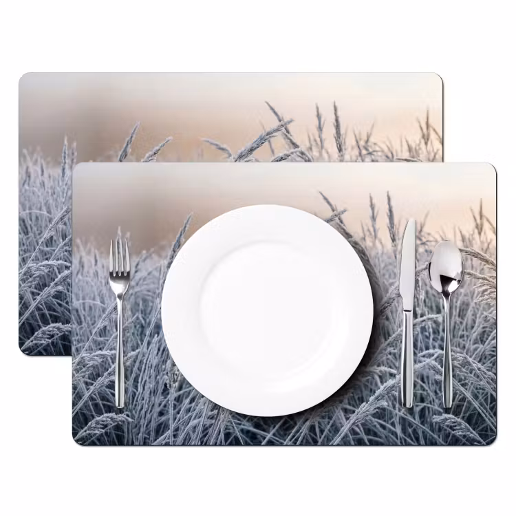 Placemat - 6 stuks - Rijp - Gras - Kristallen - Winter - Minimalistisch — 2