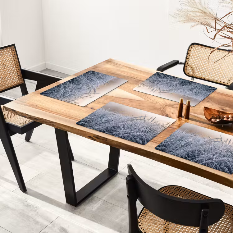 Placemat - 6 stuks - Rijp - Gras - Kristallen - Winter - Minimalistisch — 5