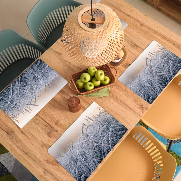 Placemat - 6 stuks - Rijp - Gras - Kristallen - Winter - Minimalistisch — 6