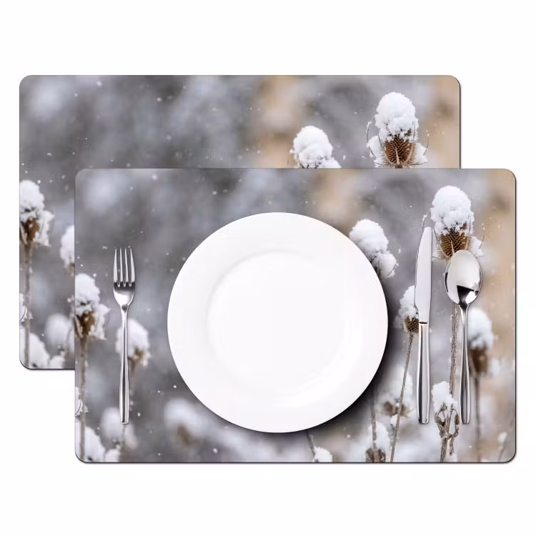 Placemat - 6 stuks - Roodborstje - Gedroogde bloem - Sneeuw - Winter - Vertederend — 2
