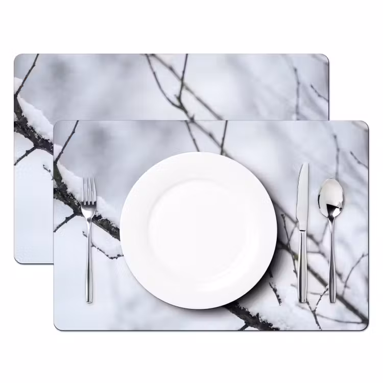 Placemat - 6 stuks - Roodborstje - Tak - Sneeuw - Winter - Levendig — 2