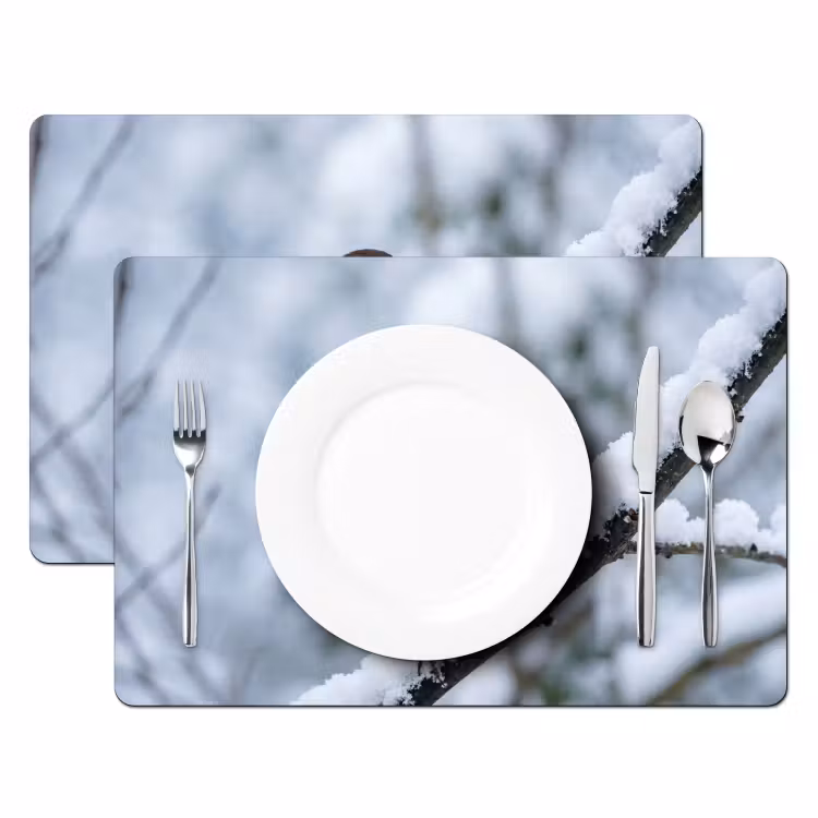 Placemat - 6 stuks - Roodborstje - Tak - Sneeuw - Winter - Levendig — 2