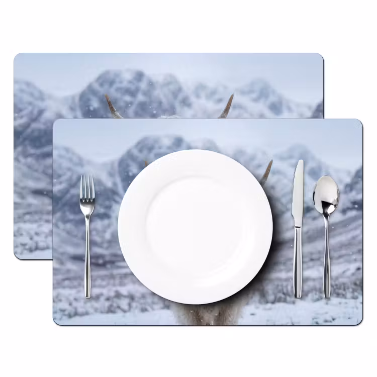 Placemat - 6 stuks - Schotse Hooglander - Sneeuw - Bergen - Winter — 2